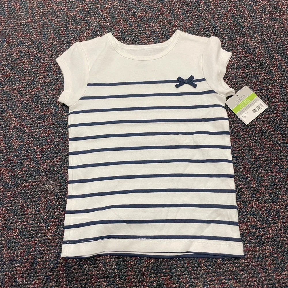 Carter's White Short-Sleeve Tee with Navy Stripes and Bow